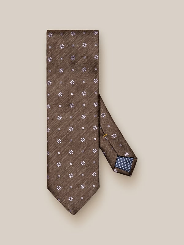 Dark Brown Floral Print Silk Linen Tie