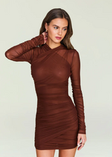 Moxey Ruched Mesh Mini Dress