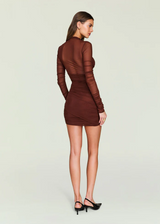 Moxey Ruched Mesh Mini Dress