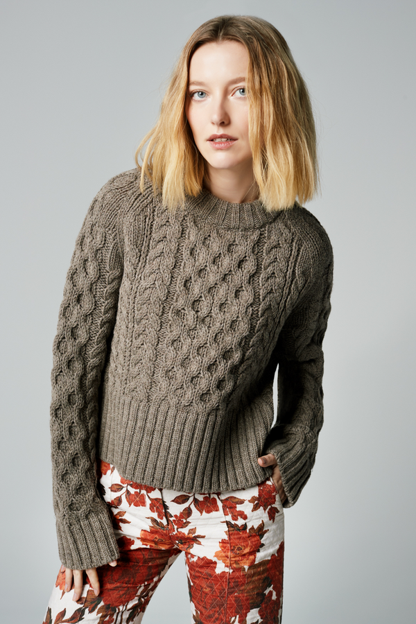 Cropped Cable-Knit Crewneck