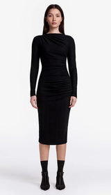 Ruched Knit Midi Dress