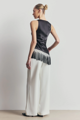Satin Cowl Neck Tassel Hem