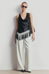 Satin Cowl Neck Tassel Hem