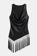 Satin Cowl Neck Tassel Hem