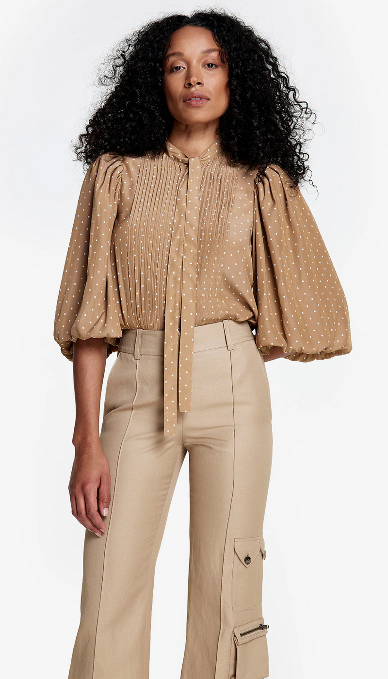 Pleated Tie Neck Blouse