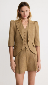Crop Sleeve Pouf One Button Blazer