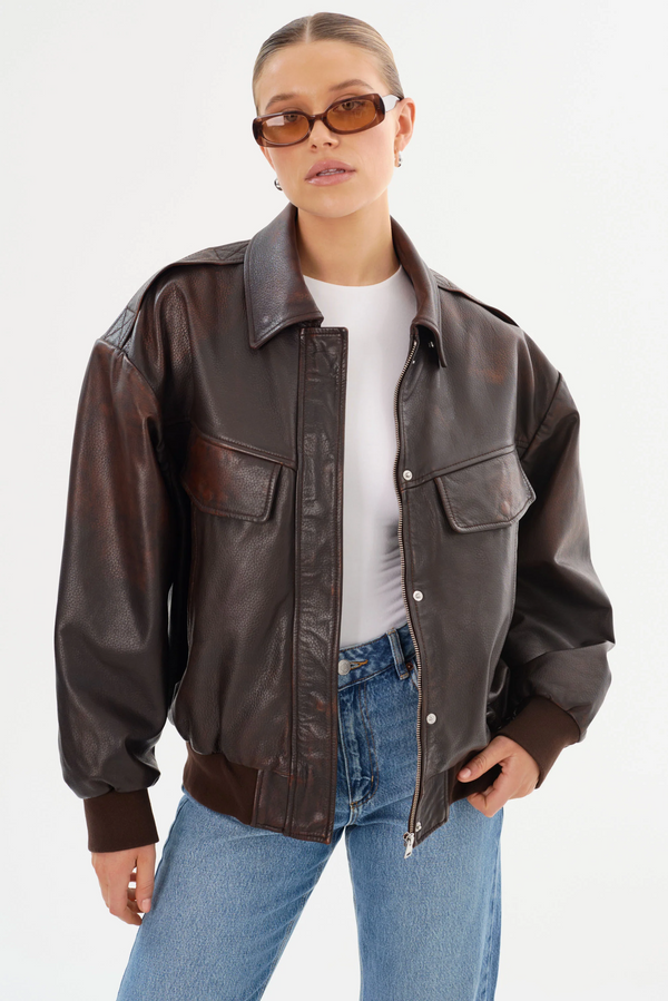 Trevanna Leather Bomber