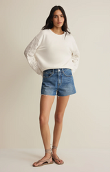 Mosaic Knit Eyelet Sweatshirt