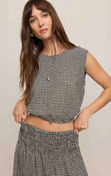 Merit Cropped Gingham Linen Top