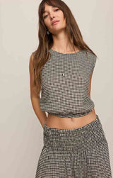 Merit Cropped Gingham Linen Top