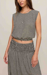 Merit Cropped Gingham Linen Top