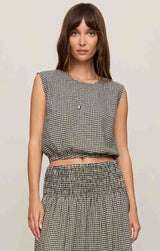 Merit Cropped Gingham Linen Top