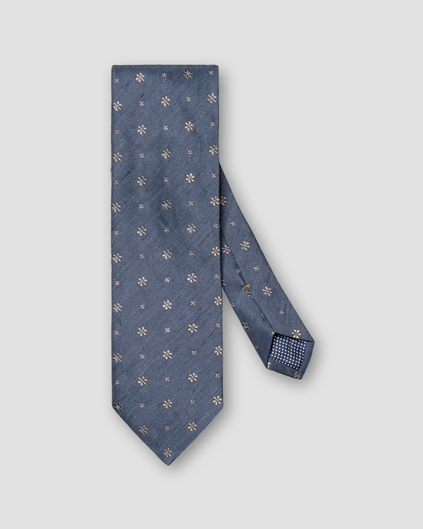 Blue Floral Print Silk Linen Tie