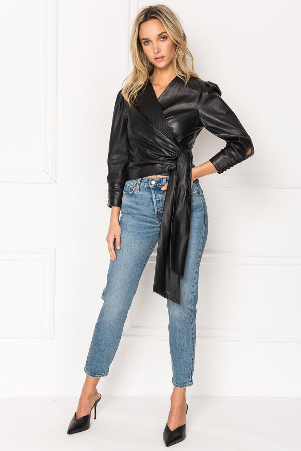 Levora Leather Wrap Blouse